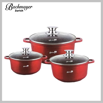 Set di 3 pentole rivestite in marmo Bachmayer rosso BM-7301