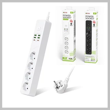 Multipresa BKL-03EU con 4 prese, 4 porte USB (5V/4.2A), 2 porte Type-C, cavo da 2 metri, 3000W