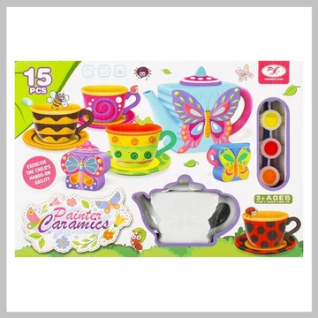 Set da tè in ceramica da dipingere – con pennello e colori (cod. 291294)