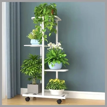 Portapiante in Metallo da Interno/Esterno con Ruote, 4 Ripiani – Bianco – AF122560-b