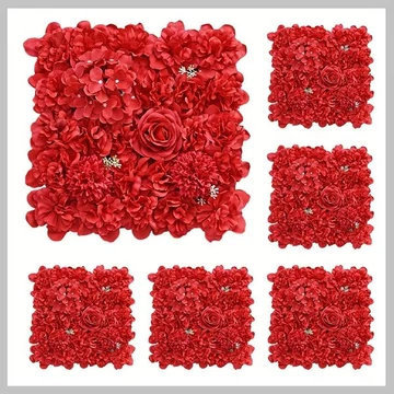 Pannello Decorativo con Fiori Artificiali – Set da 6 Pezzi, Rosso – BH135643-4