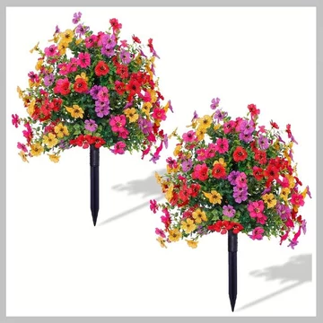 Set di 2 Mazzi di Fiori Artificiali Colorati con Picchetto – 56 cm – UJ1339442
