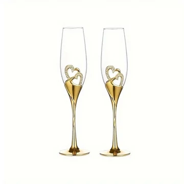 Set di Flûte da Champagne per Matrimonio con Motivo a Cuori Intrecciati – Oro – 200 ml XK277624-a