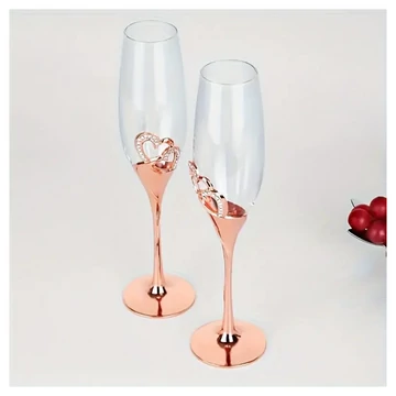 Set di Flûte da Champagne per Matrimonio con Motivo a Cuori Intrecciati – Rose Gold – 200 ml XK277624-rg