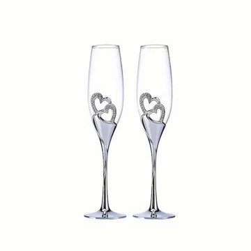 Set di Flûte da Champagne per Matrimonio con Motivo a Cuori Intrecciati – Argento – 200 ml XK277624