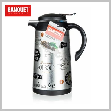 Termos BANQUET CONTE – 1 litro, acciaio inox con inserto in vetro, decorazione “Coffee” – Modello 48786115