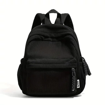 Zaino in Velluto a Coste – Multi-tasche, Stile Moderno, Nero – AA342667-b