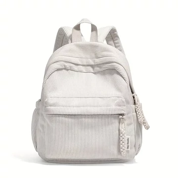Zaino in Velluto a Coste – Multi-tasche, Stile Moderno, Bianco – AA342667-w