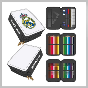 Astuccio a Tre Scomparti Real Madrid con Accessori 2700001656