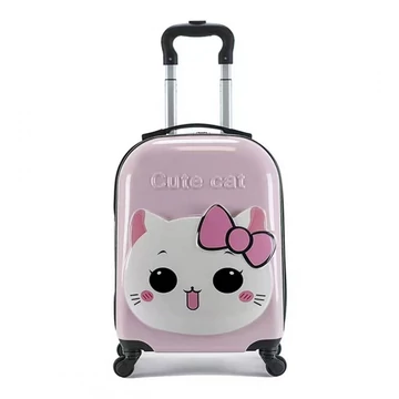 Valigia per bambini con ruote – Rosa con motivo a gatto WP06