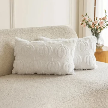 Set 2 federe decorative autunnali con motivo a zucca 30×50 cm bianco PN3067799-35f