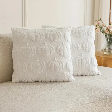 Set 2 federe decorative autunnali con motivo a zucca 45×45 cm bianco PN3067799-45f