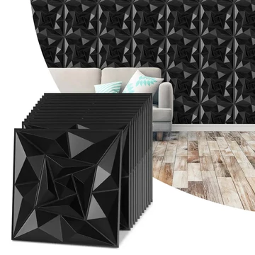 Set di Pannelli da Parete 3D – Nero Stella, PVC, 30 × 30 cm, 12 Pezzi – 15173XV32-csf
