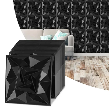 Set di Pannelli da Parete 3D – Nero Stella, PVC, 50 × 50 cm, 12 Pezzi – 15173XV32-csf5