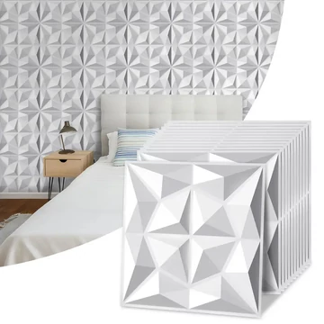 Set di Pannelli da Parete 3D – Bianco Stella, PVC, 30 × 30 cm, 12 Pezzi – 15173XV32-csfh