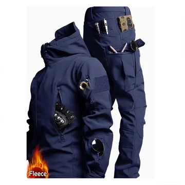 Completo Tattico Softshell con Interno in Pile – Giacca e Pantaloni, Blu, Taglia S – AU4713866-ks