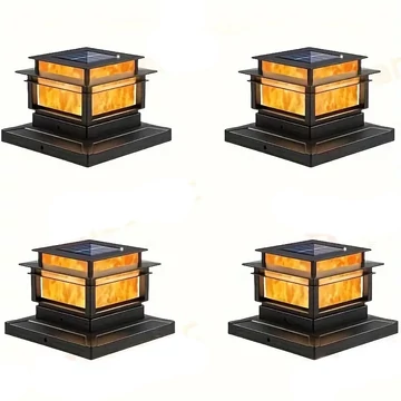 Set di 4 Lampade Solari da Colonna con Effetto Fiamma – PT95279-4
