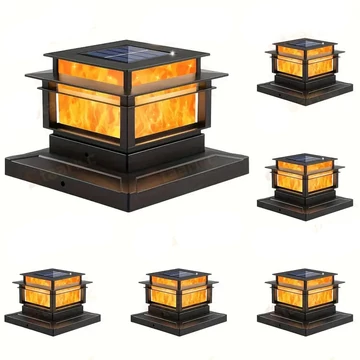 Set di 6 Lampade Solari da Colonna con Effetto Fiamma – PT95279-6