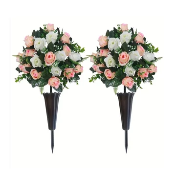 Set di 2 Mazzi di Rose Artificiali da 18 Fiori con Vaso – RC400719