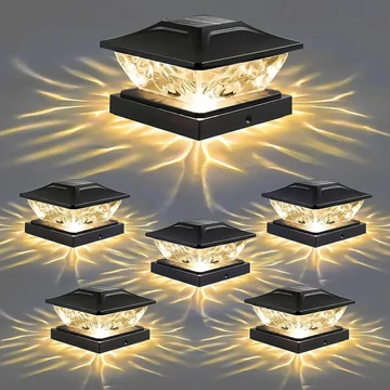 Set di 6 Lampade Solari da Colonna con Paralume Effetto Cristallo – Nero – XN21642-6fk