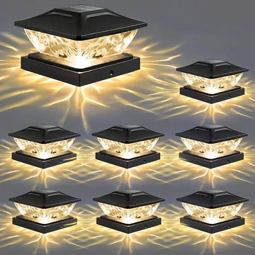 Set di 8 Lampade Solari da Colonna con Paralume Effetto Cristallo – Nero – XN21642-8fk
