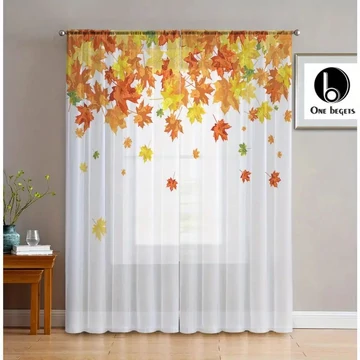 Set di Tende Trasparenti con Motivo Foglie Autunnali (2 pezzi) – 132 × 213 cm – AR282508-132