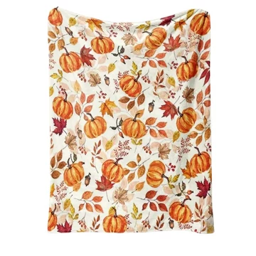 Coperta in Flanella con Motivo Zucche e Foglie Autunnali – 75 × 100 cm – BW5475772