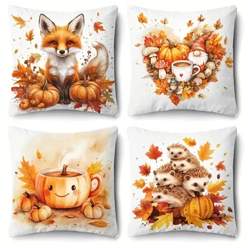 Set di 4 Federe Decorative in Stile Autunnale – QF362667