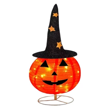 Decorazione zucca luminosa con cappello da strega 80 × 30 cm EE3099520