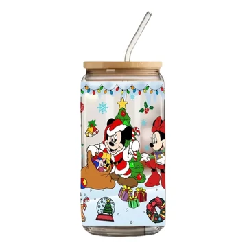 Bicchiere natalizio Disney in vetro con Mickey e Minnie 470 ml LL565881