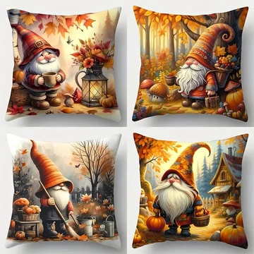 Set di 4 federe autunnali con motivo gnomo – 45×45 cm RL432955