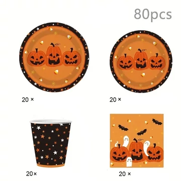 Set da festa di Halloween con piatti e accessori – 80 pezzi YD4427987-2