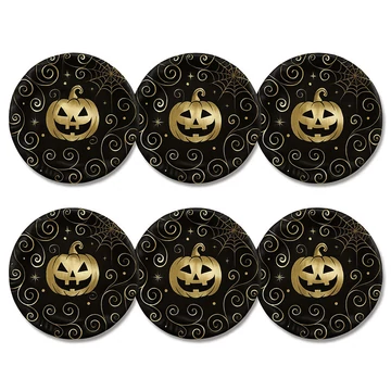Piatti di carta Halloween zucca oro-nero – 6 pz/confezione, 23 cm 50366