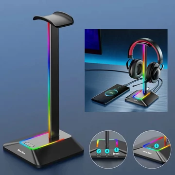 Supporto per cuffie con illuminazione LED RGB e connessione USB – Nero GV578467-f