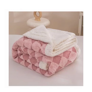 Coperta Sherpa rosa e bianca con motivo a rombi 150×200 cm ZF-P150