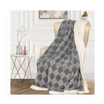 Coperta Sherpa grigia e bianca con motivo a rombi 150×200 cm ZF-SZ150