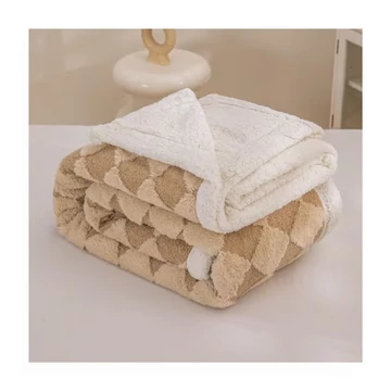 Coperta Sherpa beige e bianca con motivo a rombi 200×220 cm ZF-B200