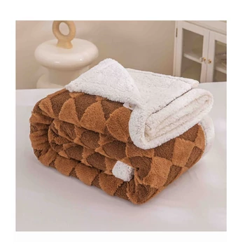 Coperta Sherpa marrone e bianca con motivo a rombi 200×220 cm ZF-SB200