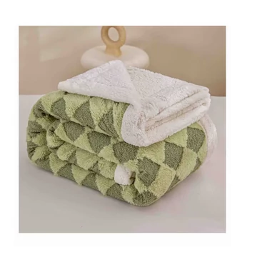 Coperta Sherpa verde e bianca con motivo a rombi 200×220 cm ZF-Z200