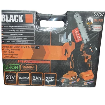 BLACK Set da giardino a batteria con motosega e cesoie per rami – 53757