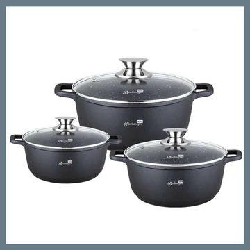 Set di Pentole Bachmayer 3 Pezzi con Rivestimento Effetto Marmo – Grigio – BM-7872
