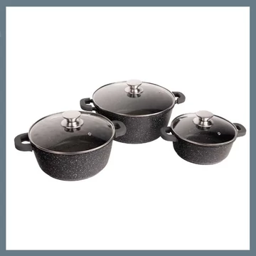 Set di Pentole Bachmayer 3 Pezzi con Rivestimento Effetto Marmo – Nero Decorato – BM-7874