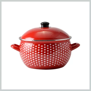 Perfect Home Piatto smaltato a pois rossi 18 cm + coperchio 33003