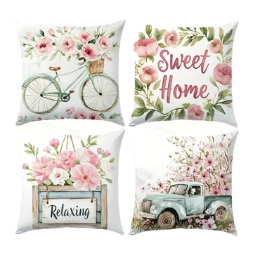 4 cuscini rosa con motivo floreale 45x45cm 601099964683306