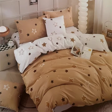 Copriletto 7 pezzi con stelle, marrone e bianco AB107-1