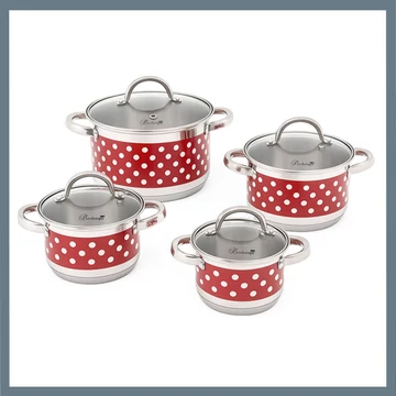 Bachmayer Set di 8 pezzi in acciaio inox, pois rossi e bianchi BM-4003