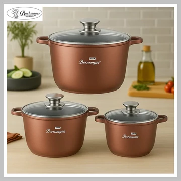 Bachmayer BM-7845 – Set di 6 pentole per zuppe – Ø24/28/32 cm – rivestimento antiaderente, adatto all’induzione, colore bordeaux