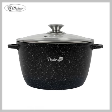 BACHMAYER Padella alta in vetro con pareti spesse e coperchio antiaderente - 24 cm, nero, 6 litri - BM-7885-24