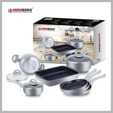 Herzberg - Set di 10 pentole con rivestimento in marmo - argento HG-9016SL
