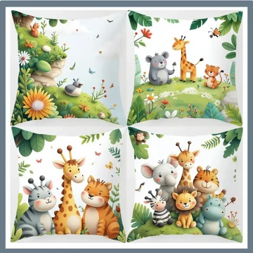 Set di 4 federe decorative per cuscini con graziosi motivi di animali della giungla JN787245